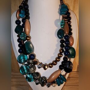 Vtg 3 Strand Multicolor Beaded Necklace Signed TS NWOT